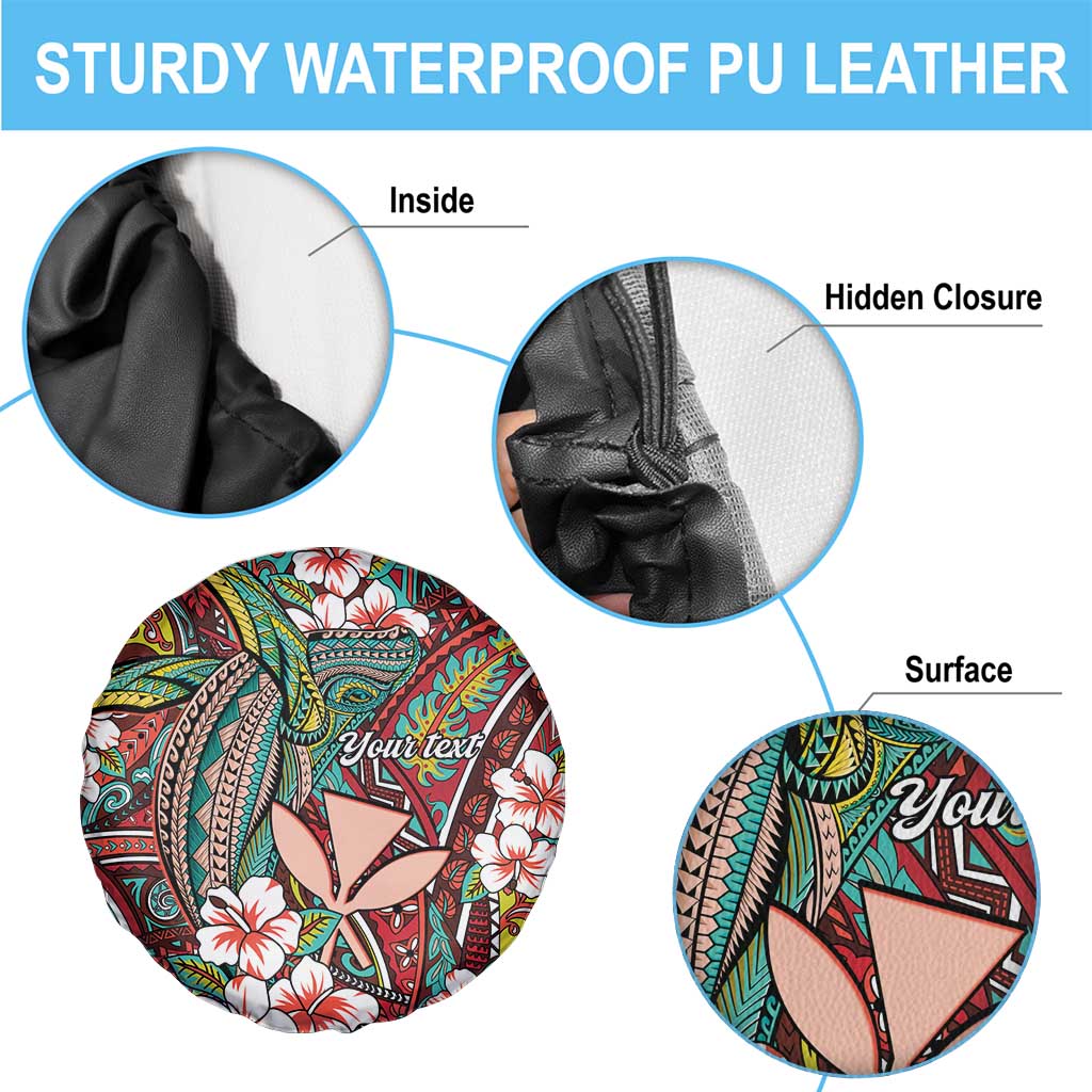 Personalised Hawaii Tribal Humpback Whale Spare Tire Cover Ulaula Hibiscus Seamless Pattern