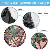Personalised Hawaii Tribal Humpback Whale Spare Tire Cover Ulaula Hibiscus Seamless Pattern