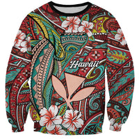 Personalised Hawaii Tribal Humpback Whale Sweatshirt Ulaula Hibiscus Seamless Pattern LT9 Unisex Red - Polynesian Pride