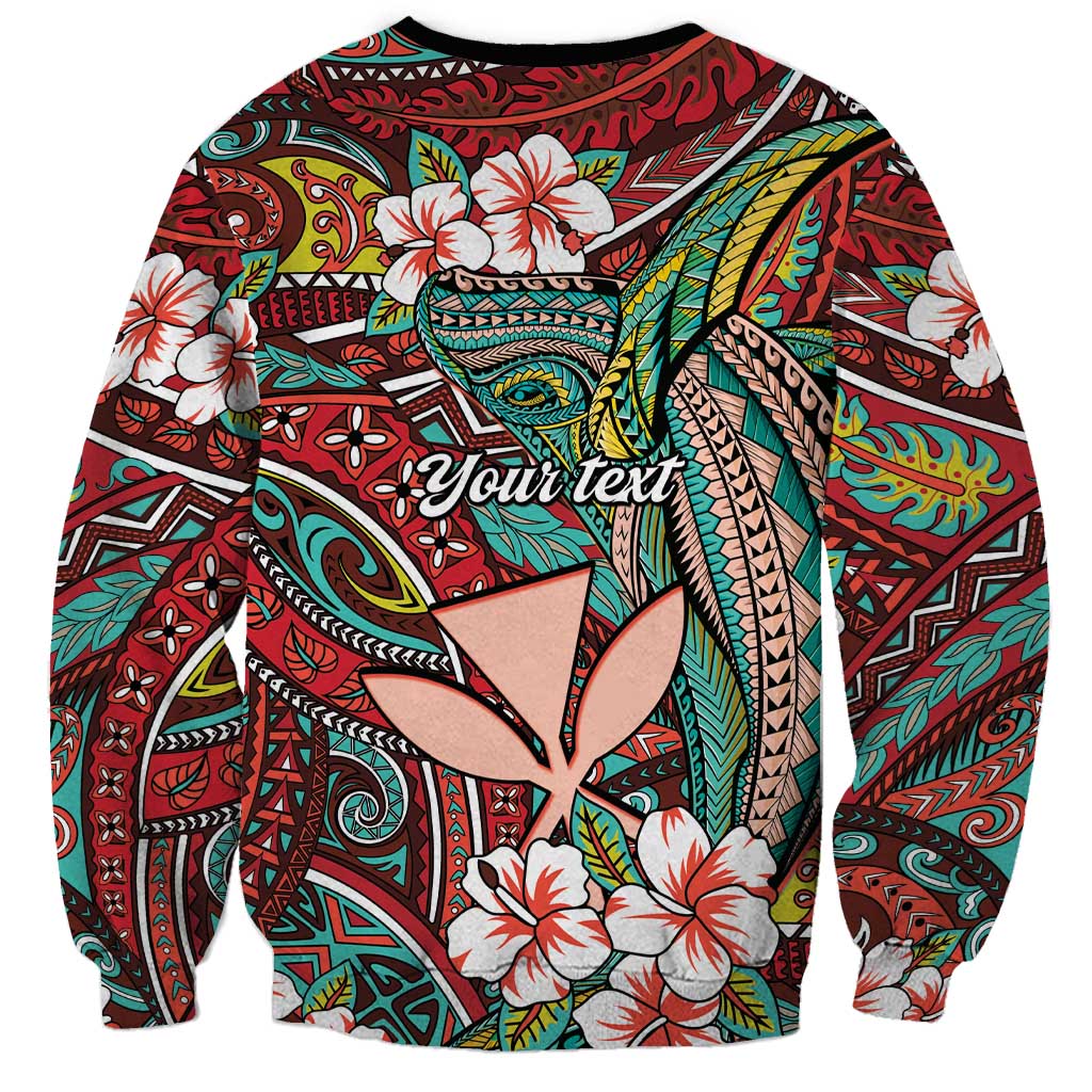 Personalised Hawaii Tribal Humpback Whale Sweatshirt Ulaula Hibiscus Seamless Pattern LT9 - Polynesian Pride