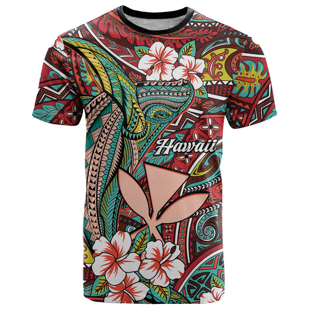 Personalised Hawaii Tribal Humpback Whale T Shirt Ulaula Hibiscus Seamless Pattern