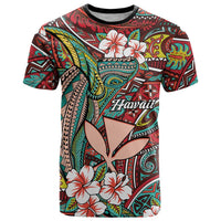 Personalised Hawaii Tribal Humpback Whale T Shirt Ulaula Hibiscus Seamless Pattern