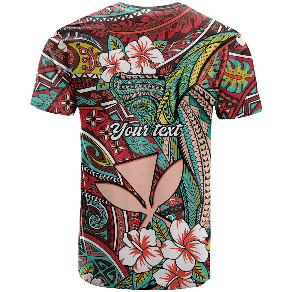 Personalised Hawaii Tribal Humpback Whale T Shirt Ulaula Hibiscus Seamless Pattern