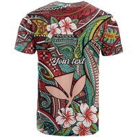 Personalised Hawaii Tribal Humpback Whale T Shirt Ulaula Hibiscus Seamless Pattern