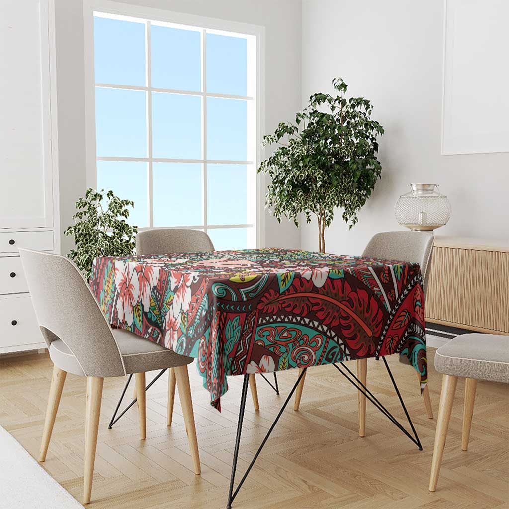 Personalised Hawaii Tribal Humpback Whale Tablecloth Ulaula Hibiscus Seamless Pattern LT9 - Polynesian Pride