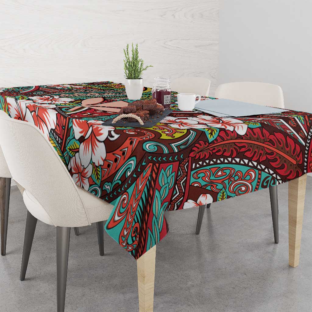Personalised Hawaii Tribal Humpback Whale Tablecloth Ulaula Hibiscus Seamless Pattern LT9 - Polynesian Pride