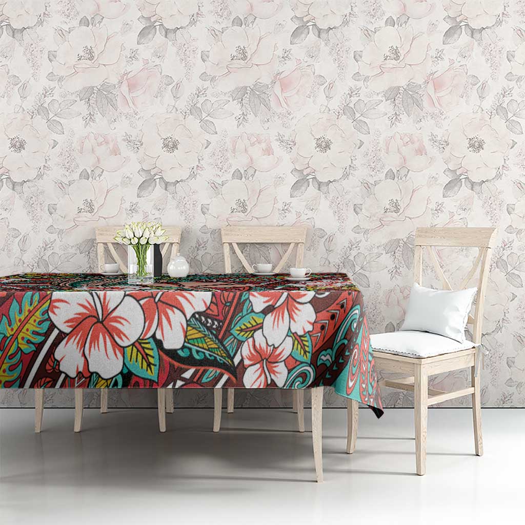 Personalised Hawaii Tribal Humpback Whale Tablecloth Ulaula Hibiscus Seamless Pattern LT9 - Polynesian Pride