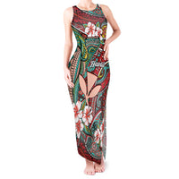 Personalised Hawaii Tribal Humpback Whale Tank Maxi Dress Ulaula Hibiscus Seamless Pattern LT9 Women Red - Polynesian Pride