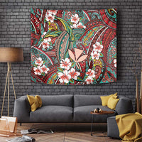 Personalised Hawaii Tribal Humpback Whale Tapestry Ulaula Hibiscus Seamless Pattern LT9 Red - Polynesian Pride