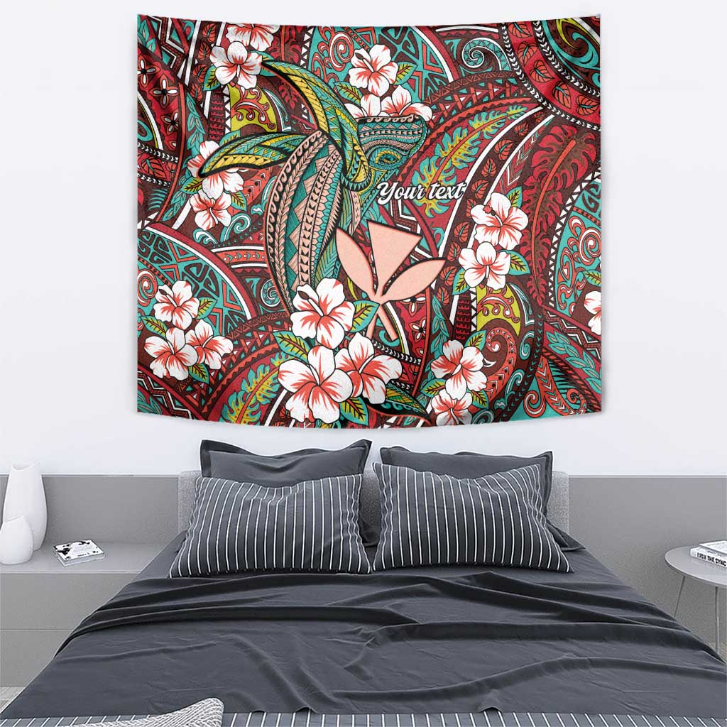Personalised Hawaii Tribal Humpback Whale Tapestry Ulaula Hibiscus Seamless Pattern LT9 - Polynesian Pride