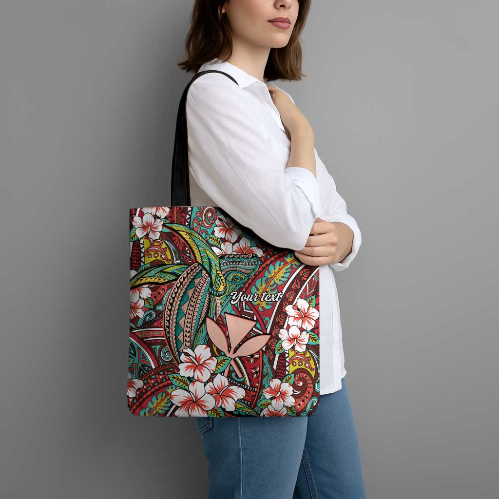 Personalised Hawaii Tribal Humpback Whale Tote Bag Ulaula Hibiscus Seamless Pattern LT9 - Polynesian Pride