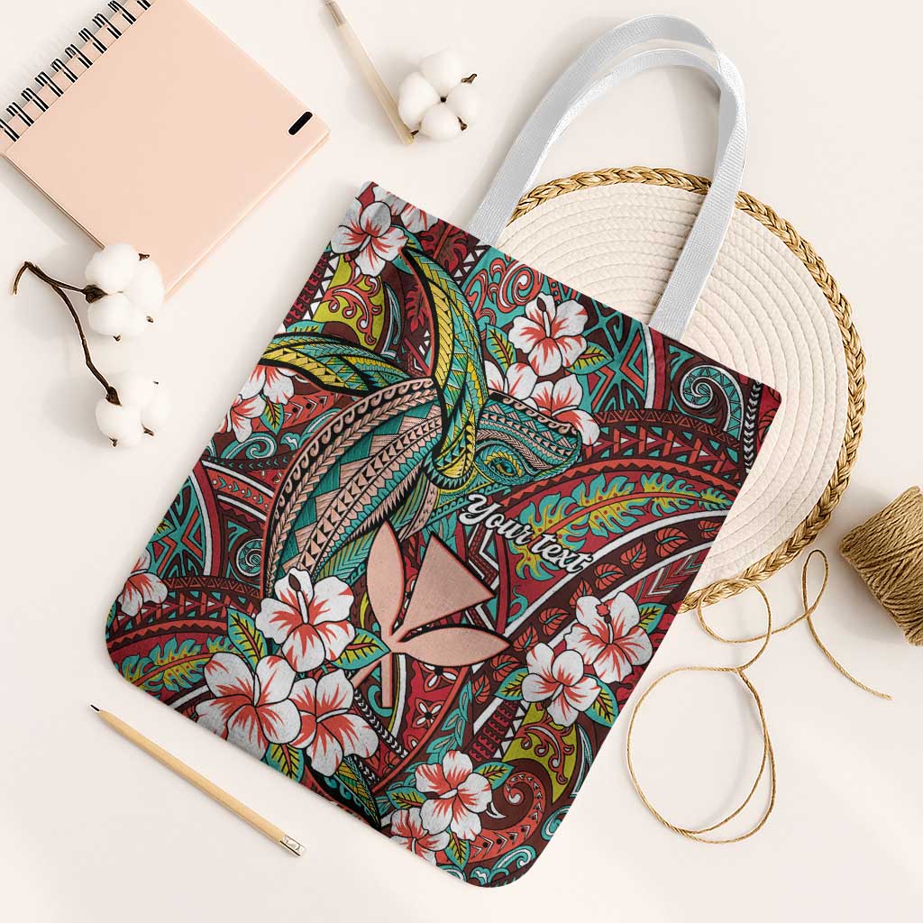 Personalised Hawaii Tribal Humpback Whale Tote Bag Ulaula Hibiscus Seamless Pattern LT9 White Strap One Size Red - Polynesian Pride