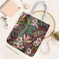 Personalised Hawaii Tribal Humpback Whale Tote Bag Ulaula Hibiscus Seamless Pattern LT9 White Strap One Size Red - Polynesian Pride