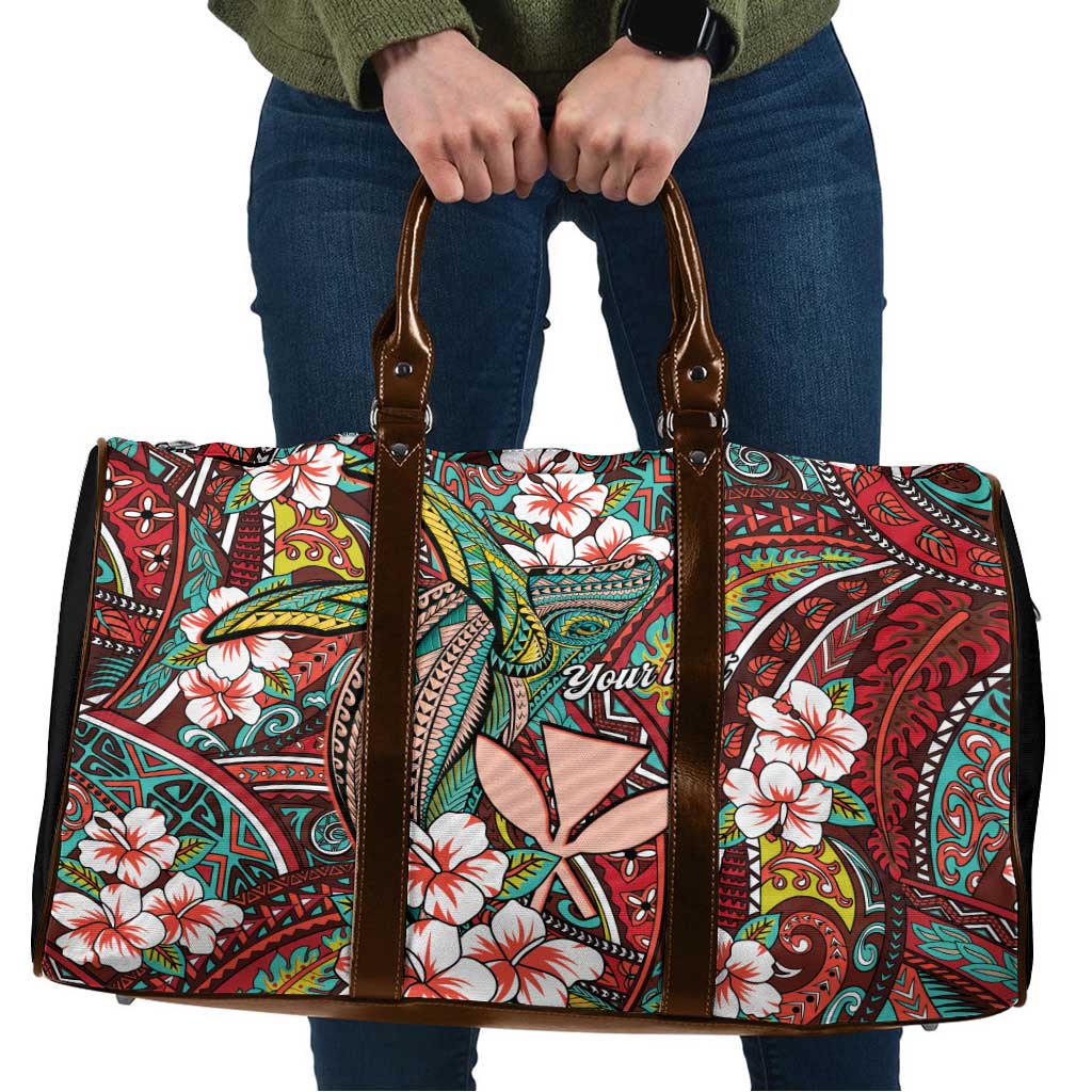 Personalised Hawaii Tribal Humpback Whale Travel Bag Ulaula Hibiscus Seamless Pattern LT9 Red - Polynesian Pride