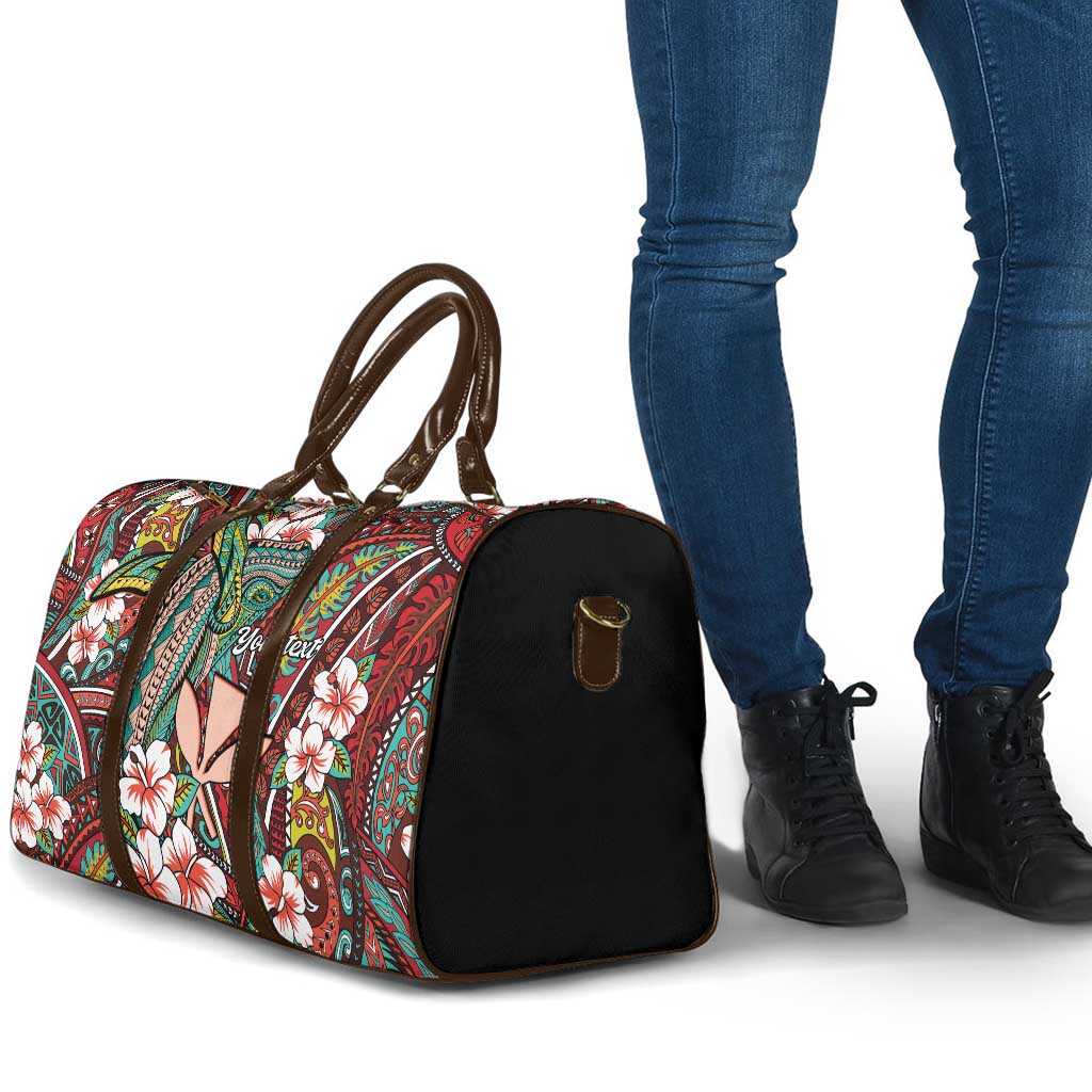 Personalised Hawaii Tribal Humpback Whale Travel Bag Ulaula Hibiscus Seamless Pattern LT9 - Polynesian Pride