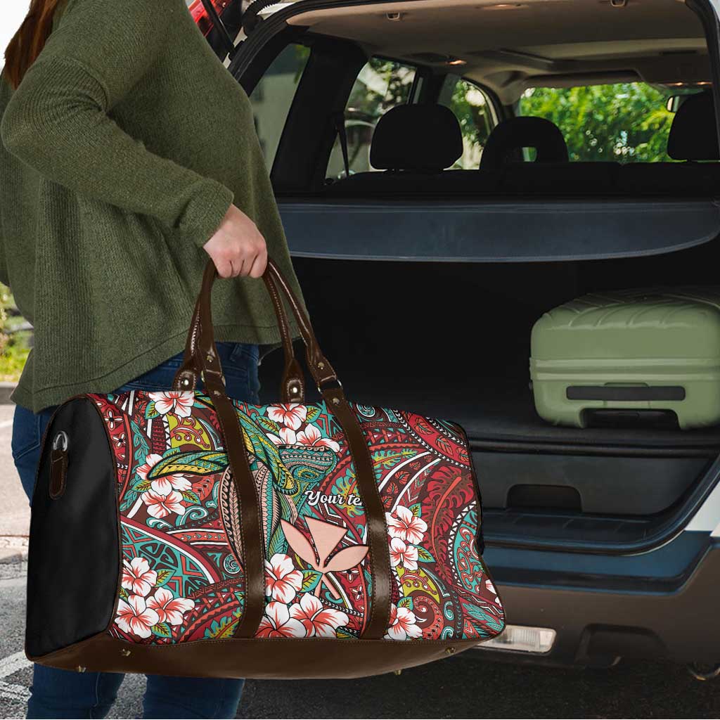 Personalised Hawaii Tribal Humpback Whale Travel Bag Ulaula Hibiscus Seamless Pattern LT9 - Polynesian Pride