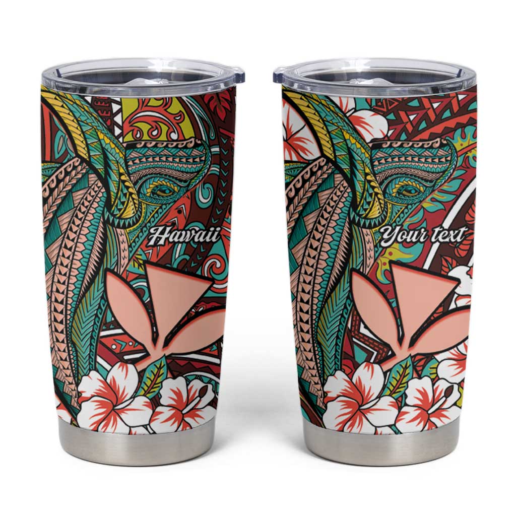 Personalised Hawaii Tribal Humpback Whale Tumbler Cup Ulaula Hibiscus Seamless Pattern LT9 Red - Polynesian Pride
