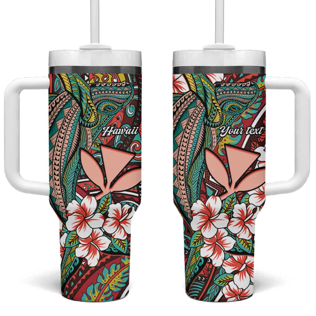 Personalised Hawaii Tribal Humpback Whale Tumbler With Handle Ulaula Hibiscus Seamless Pattern LT9 One Size: 40 oz Red - Polynesian Pride