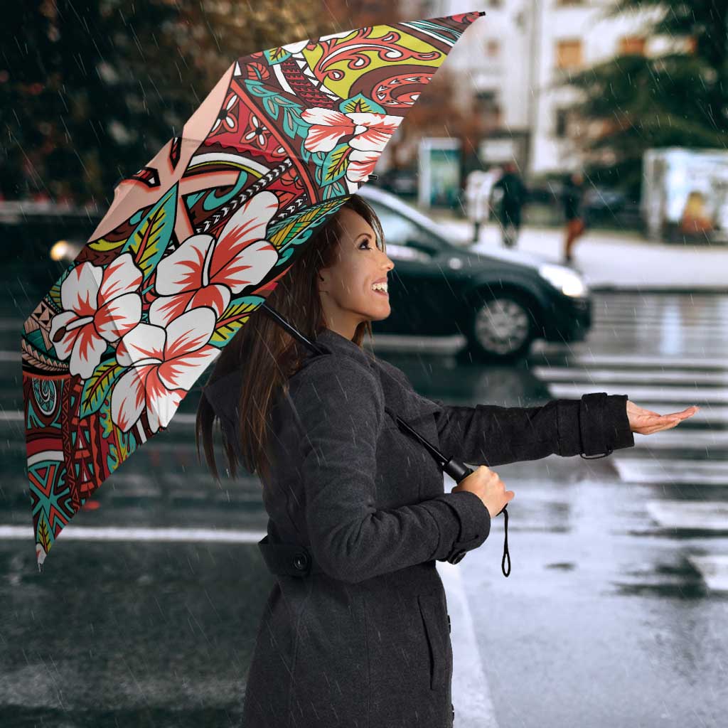 Personalised Hawaii Tribal Humpback Whale Umbrella Ulaula Hibiscus Seamless Pattern LT9 - Polynesian Pride