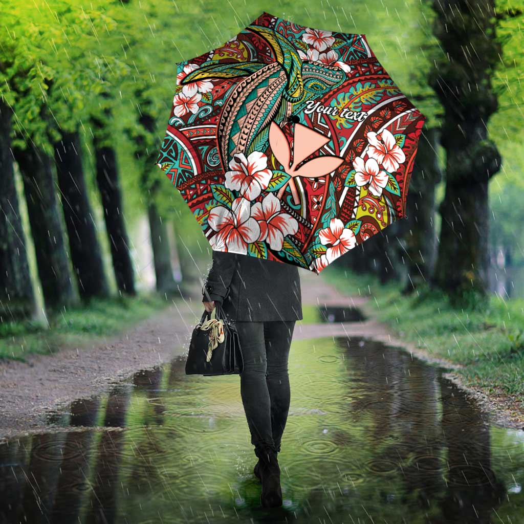 Personalised Hawaii Tribal Humpback Whale Umbrella Ulaula Hibiscus Seamless Pattern LT9 - Polynesian Pride