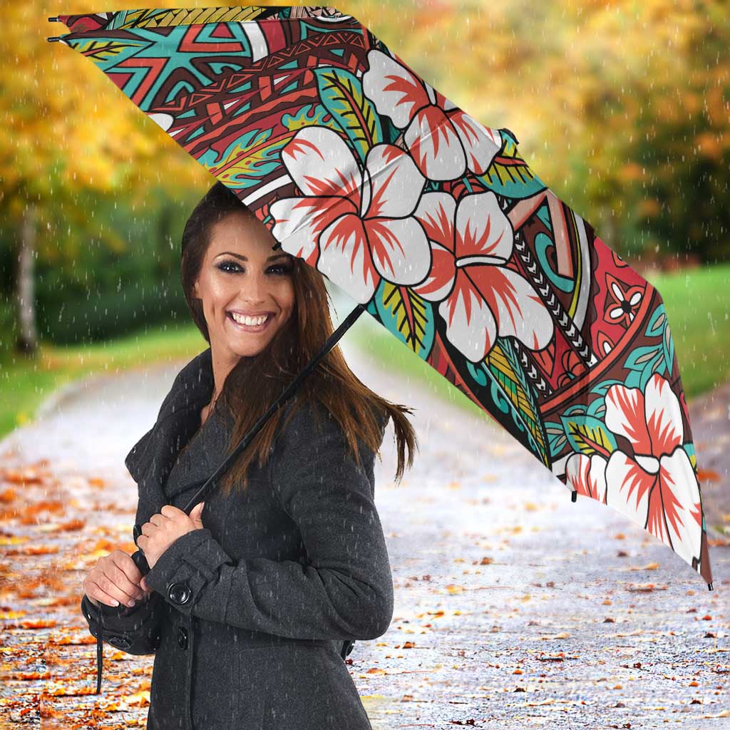 Personalised Hawaii Tribal Humpback Whale Umbrella Ulaula Hibiscus Seamless Pattern LT9 - Polynesian Pride