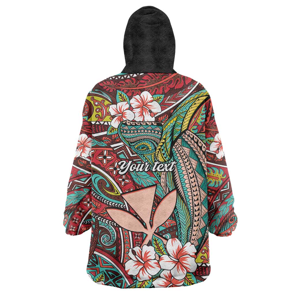 Personalised Hawaii Tribal Humpback Whale Wearable Blanket Hoodie Ulaula Hibiscus Seamless Pattern LT9 - Polynesian Pride