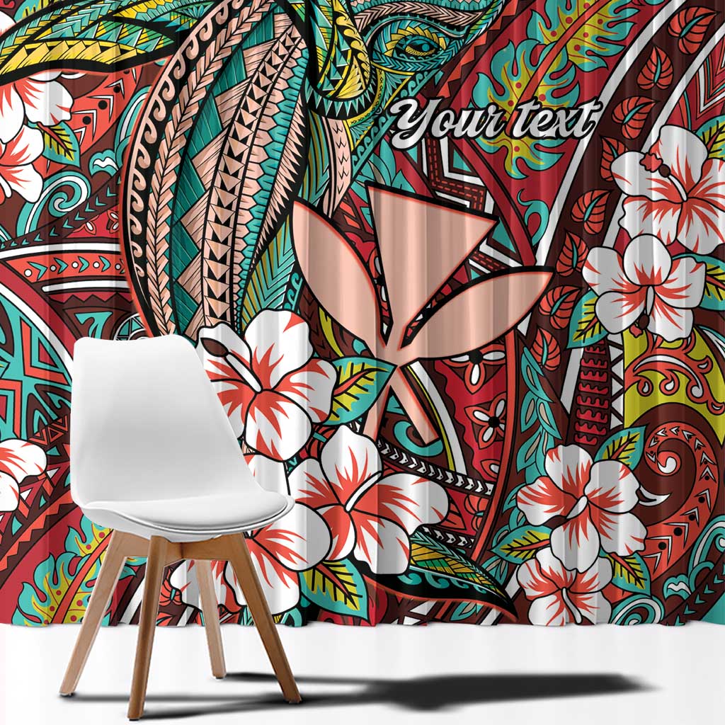 Personalised Hawaii Tribal Humpback Whale Window Curtain Ulaula Hibiscus Seamless Pattern