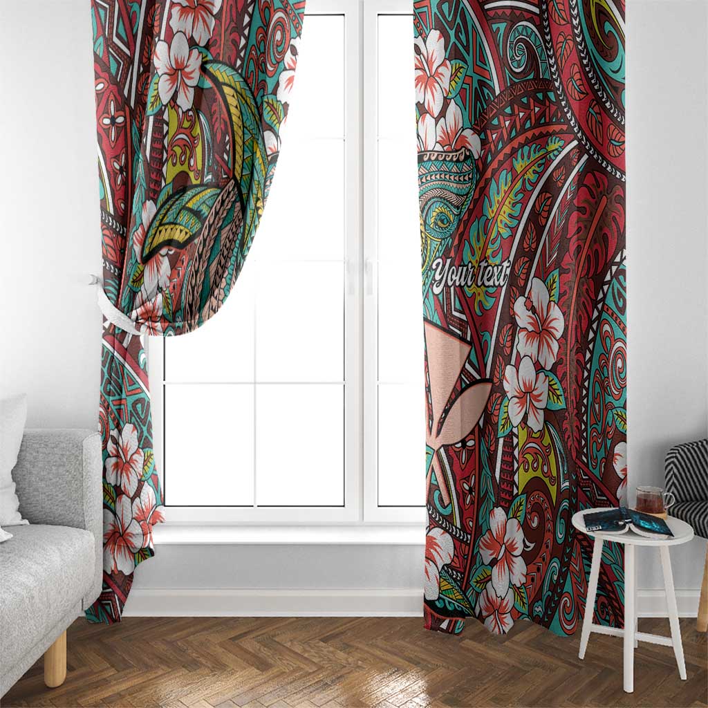 Personalised Hawaii Tribal Humpback Whale Window Curtain Ulaula Hibiscus Seamless Pattern