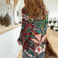 Personalised Hawaii Tribal Humpback Whale Women Casual Shirt Ulaula Hibiscus Seamless Pattern LT9 - Polynesian Pride