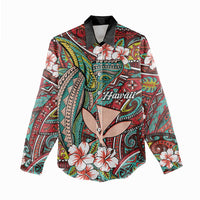 Personalised Hawaii Tribal Humpback Whale Women Casual Shirt Ulaula Hibiscus Seamless Pattern LT9 - Polynesian Pride