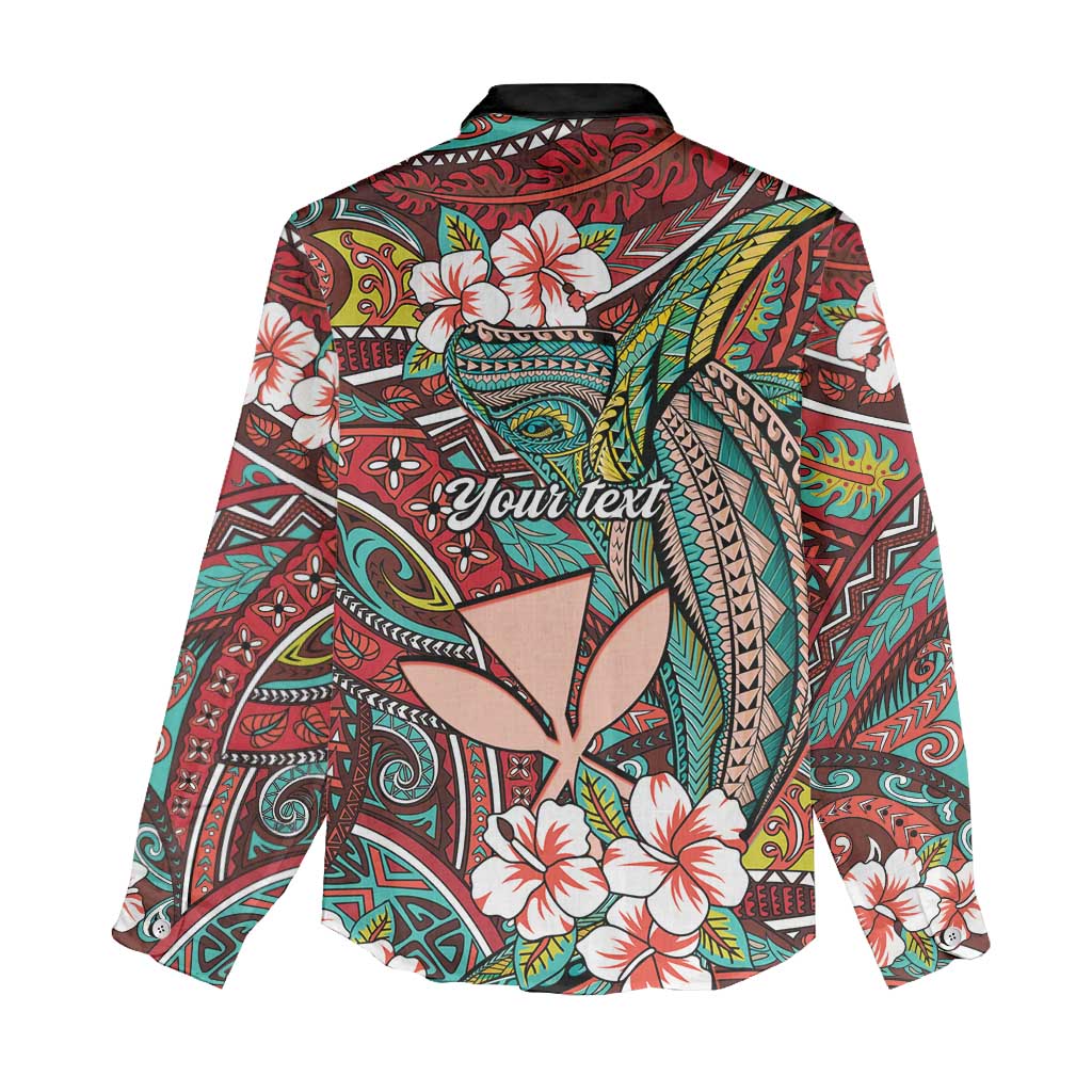Personalised Hawaii Tribal Humpback Whale Women Casual Shirt Ulaula Hibiscus Seamless Pattern LT9 - Polynesian Pride
