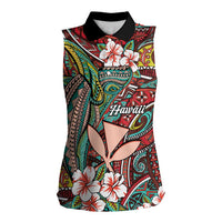 Personalised Hawaii Tribal Humpback Whale Women Sleeveless Polo Shirt Ulaula Hibiscus Seamless Pattern LT9 Female Red - Polynesian Pride