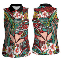 Personalised Hawaii Tribal Humpback Whale Women Sleeveless Polo Shirt Ulaula Hibiscus Seamless Pattern LT9 - Polynesian Pride
