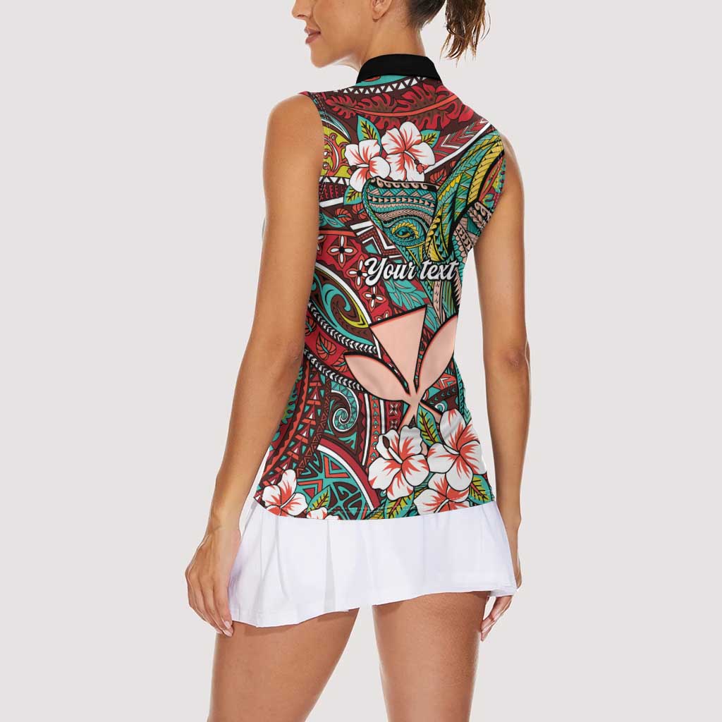 Personalised Hawaii Tribal Humpback Whale Women Sleeveless Polo Shirt Ulaula Hibiscus Seamless Pattern LT9 - Polynesian Pride