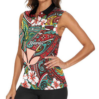 Personalised Hawaii Tribal Humpback Whale Women Sleeveless Polo Shirt Ulaula Hibiscus Seamless Pattern LT9 - Polynesian Pride