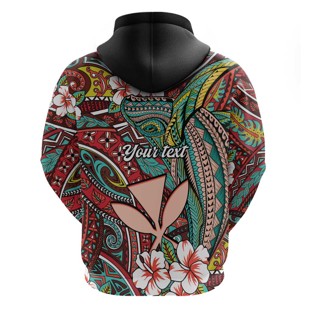 Personalised Hawaii Tribal Humpback Whale Zip Hoodie Ulaula Hibiscus Seamless Pattern LT9 - Polynesian Pride
