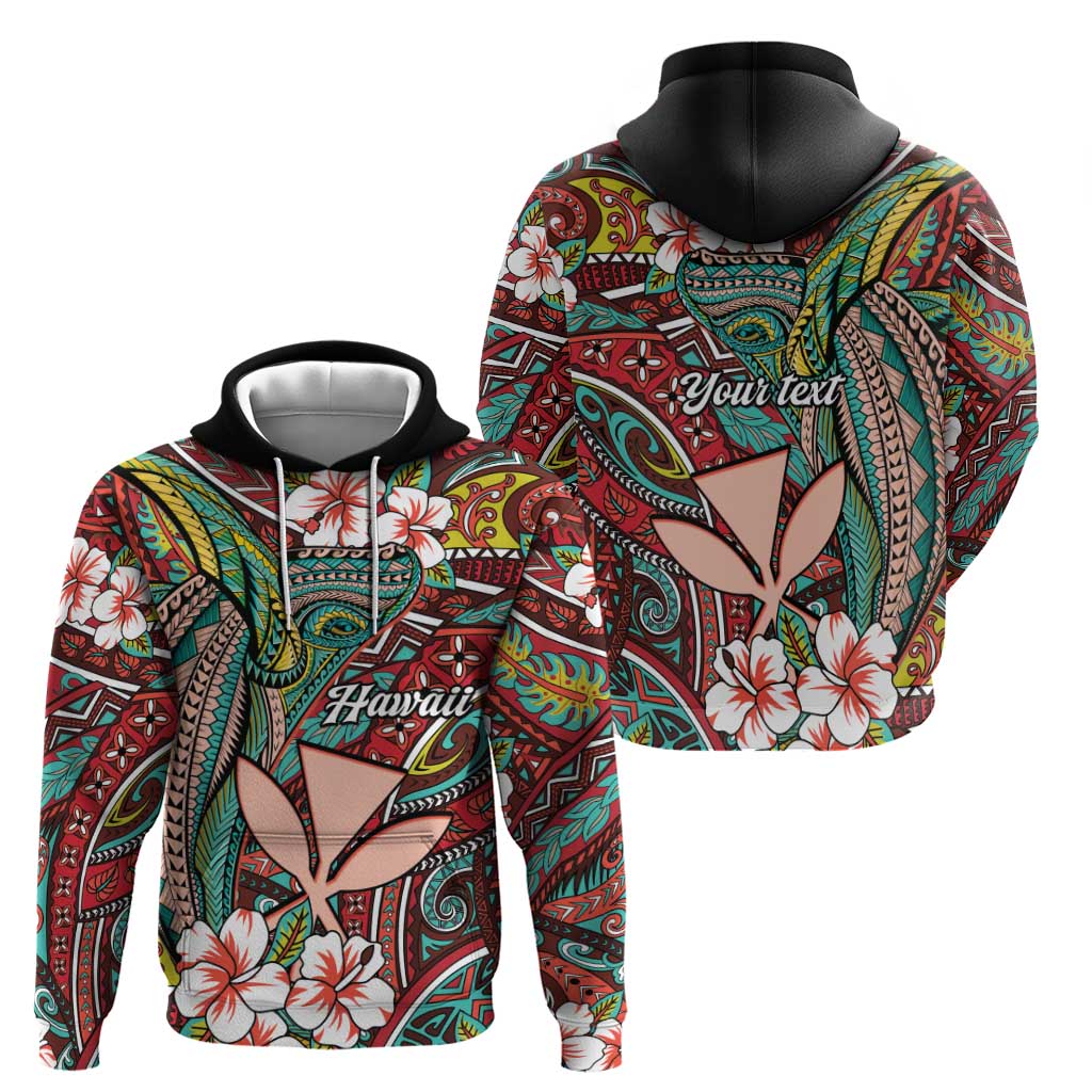 Personalised Hawaii Tribal Humpback Whale Zip Hoodie Ulaula Hibiscus Seamless Pattern LT9 - Polynesian Pride