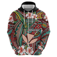 Personalised Hawaii Tribal Humpback Whale Zip Hoodie Ulaula Hibiscus Seamless Pattern LT9 - Polynesian Pride
