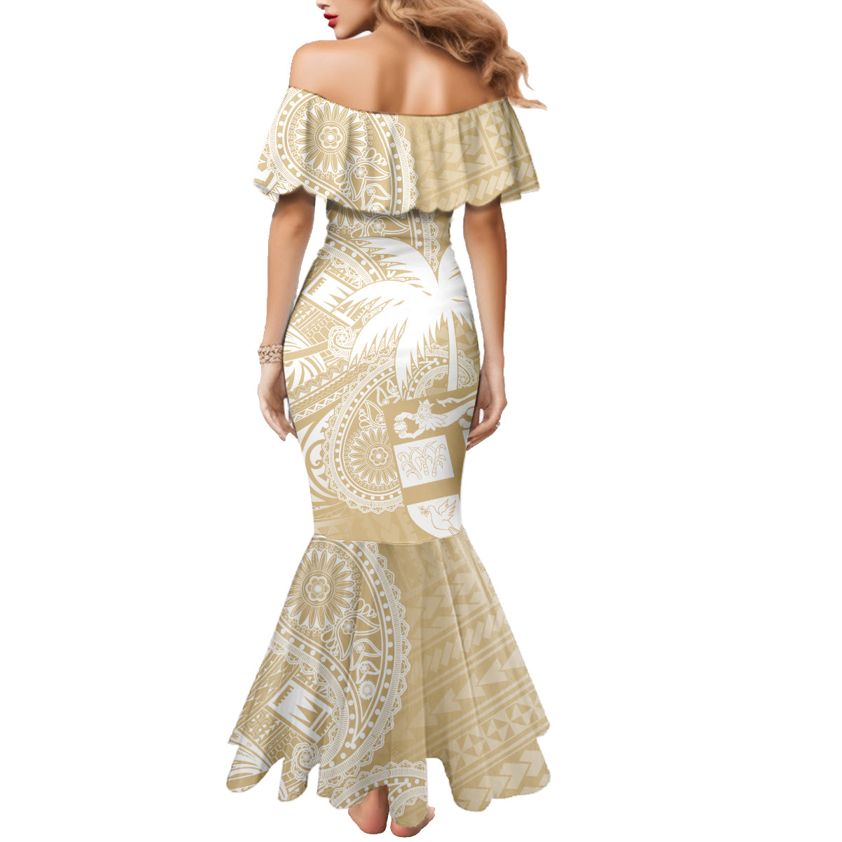 Custom Indo Fijians Family Matching Mermaid Dress and Hawaiian Shirt Fiji ke Hindustani Polyneisan Paisley Beige Style