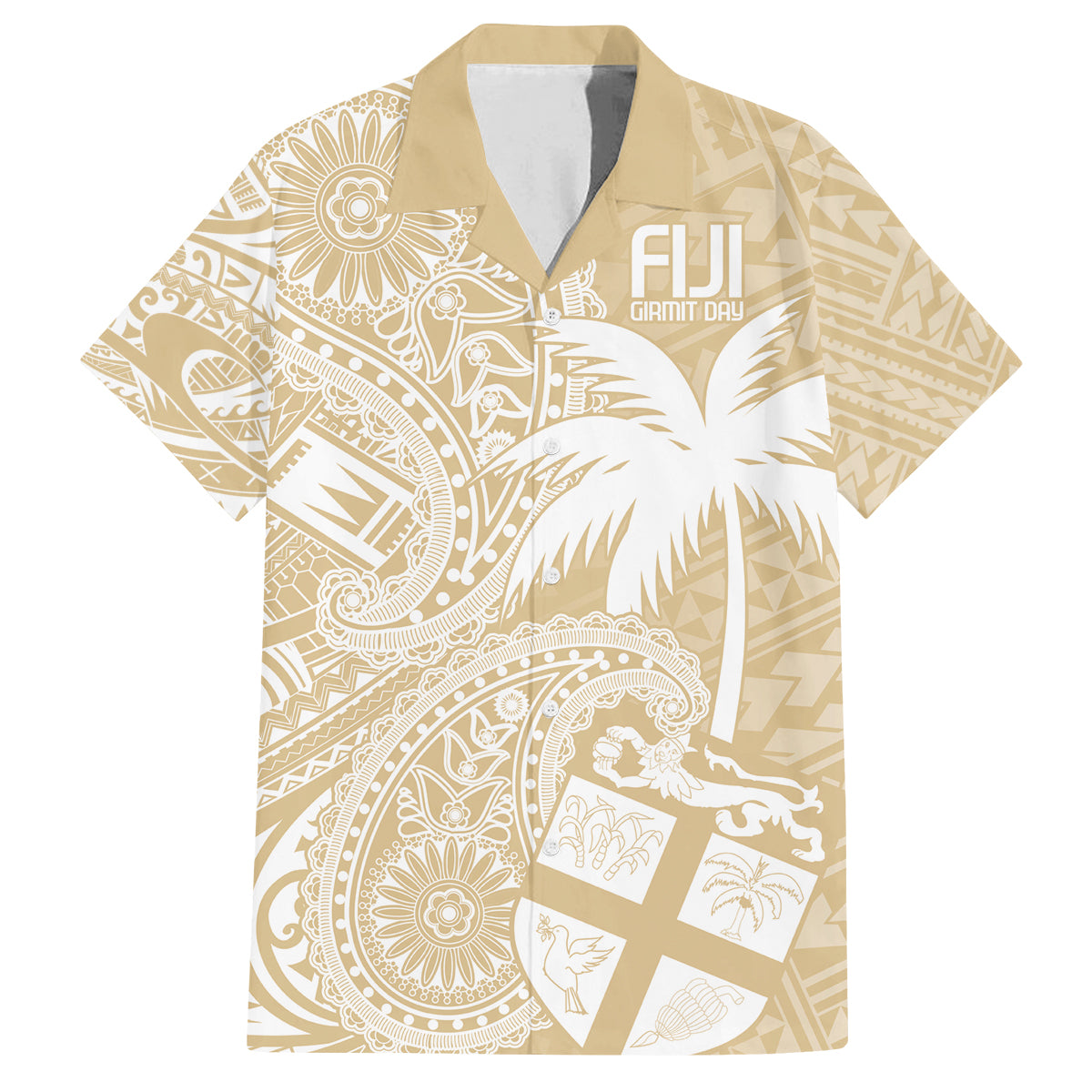 Custom Indo Fijians Family Matching Puletasi and Hawaiian Shirt Fiji ke Hindustani Polyneisan Paisley Beige Style