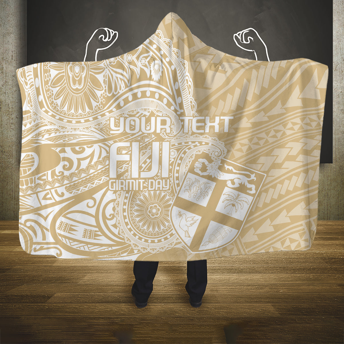 Custom Indo Fijians Hooded Blanket Fiji ke Hindustani Polyneisan Paisley Beige Style