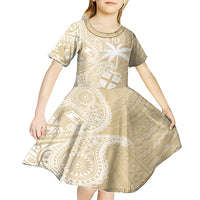 Custom Indo Fijians Kid Short Sleeve Dress Fiji ke Hindustani Polyneisan Paisley Beige Style