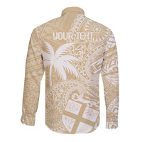 Custom Indo Fijians Long Sleeve Button Shirt Fiji ke Hindustani Polyneisan Paisley Beige Style