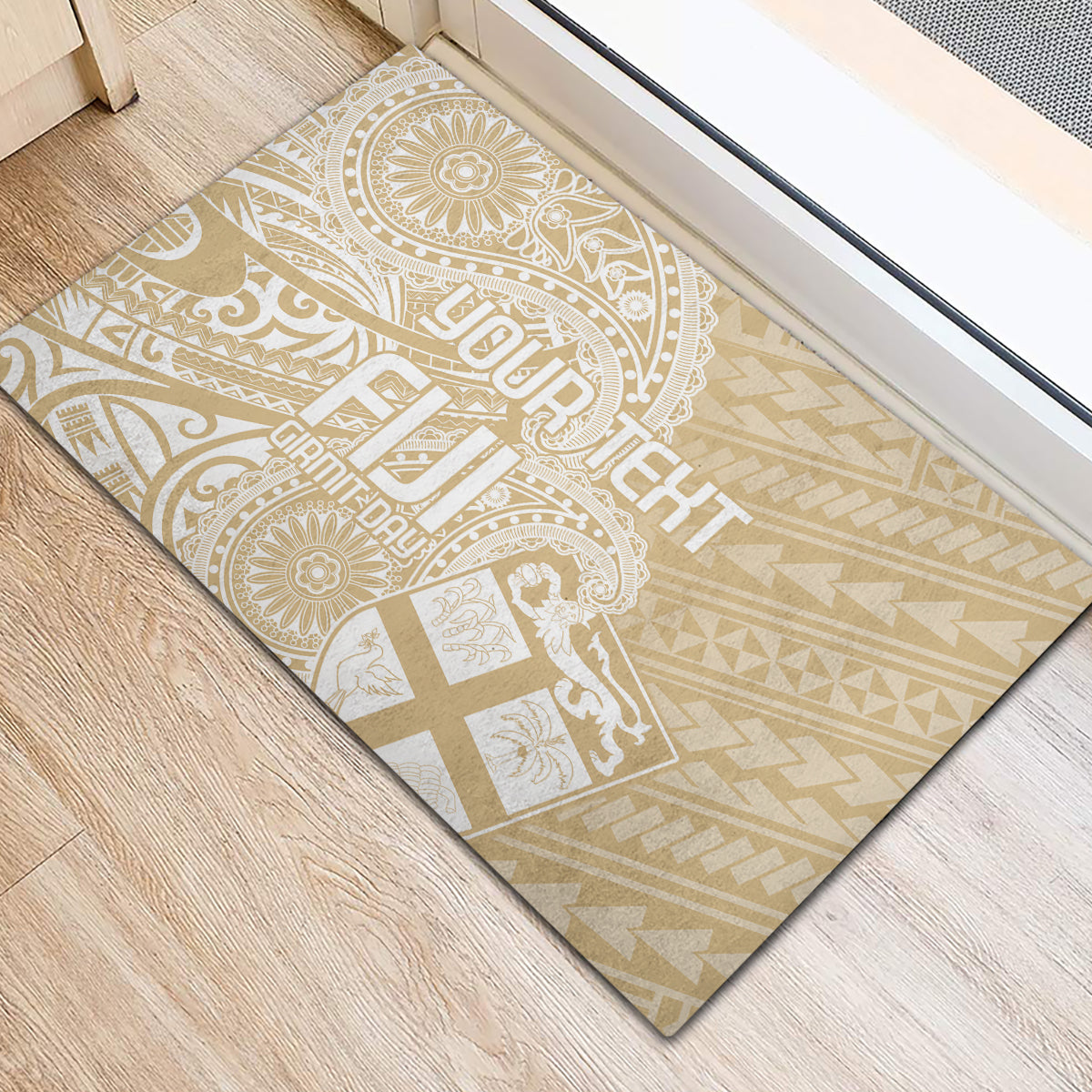 Custom Indo Fijians Rubber Doormat Fiji ke Hindustani Polyneisan Paisley Beige Style