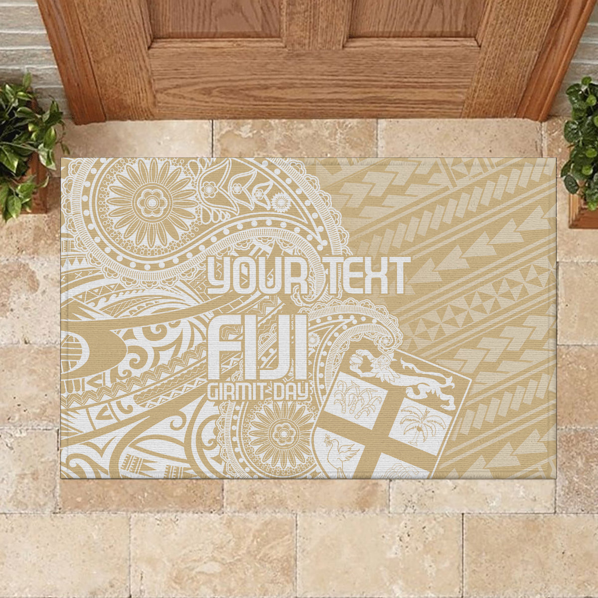 Custom Indo Fijians Rubber Doormat Fiji ke Hindustani Polyneisan Paisley Beige Style