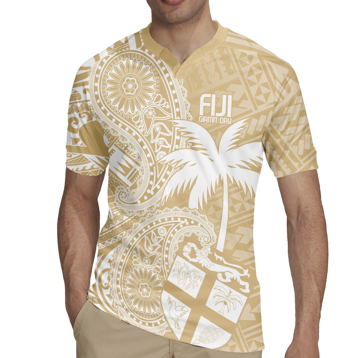 Custom Indo Fijians Rugby Jersey Fiji ke Hindustani Polyneisan Paisley Beige Style