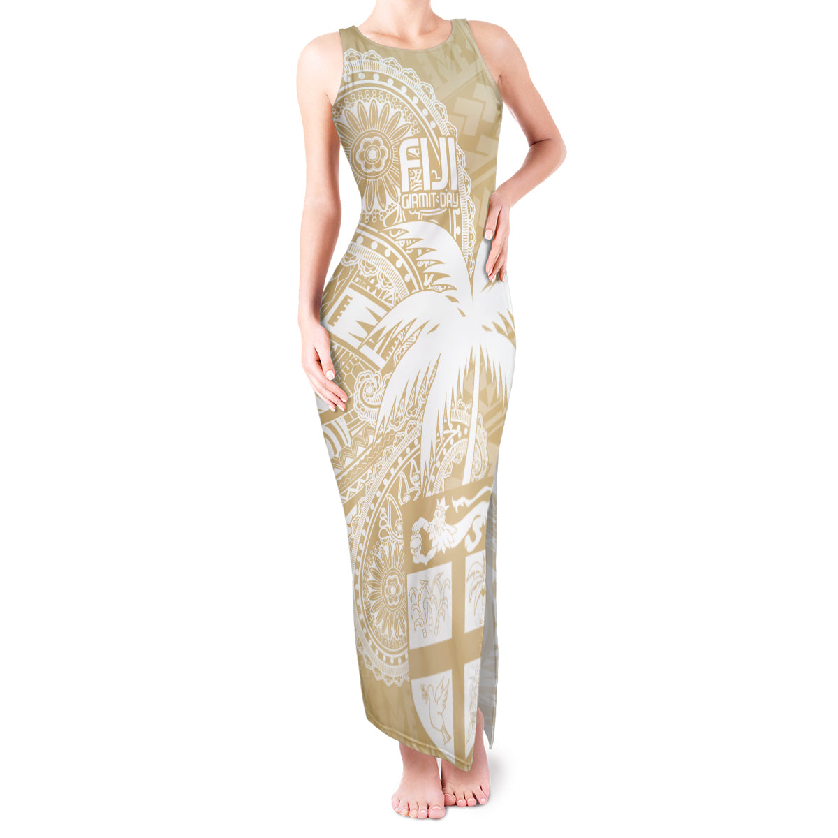 Custom Indo Fijians Tank Maxi Dress Fiji ke Hindustani Polyneisan Paisley Beige Style