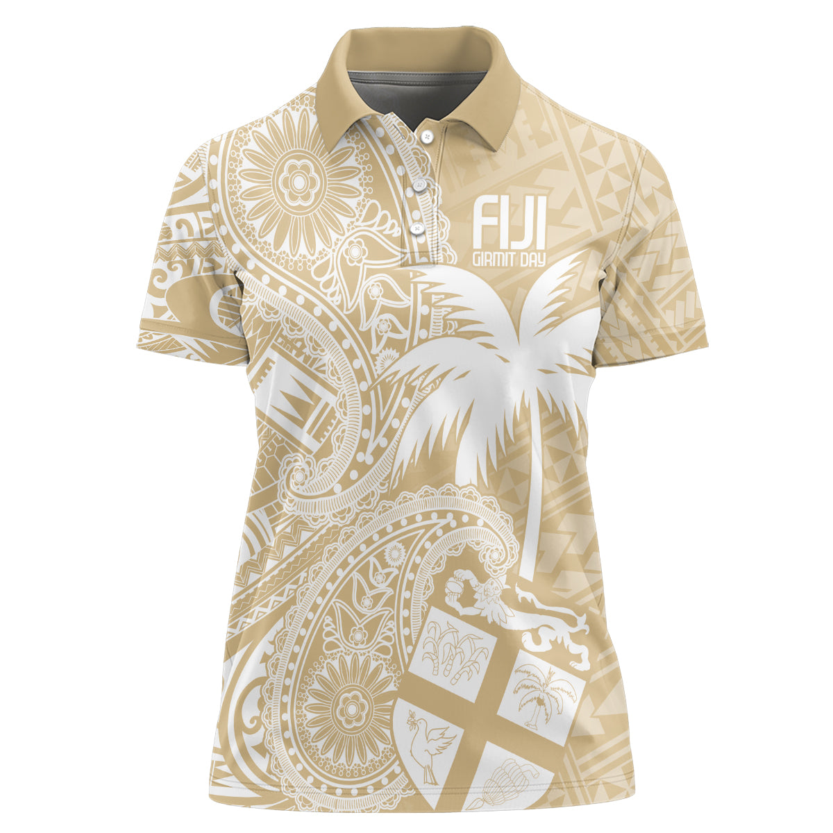 Custom Indo Fijians Women Polo Shirt Fiji ke Hindustani Polyneisan Paisley Beige Style