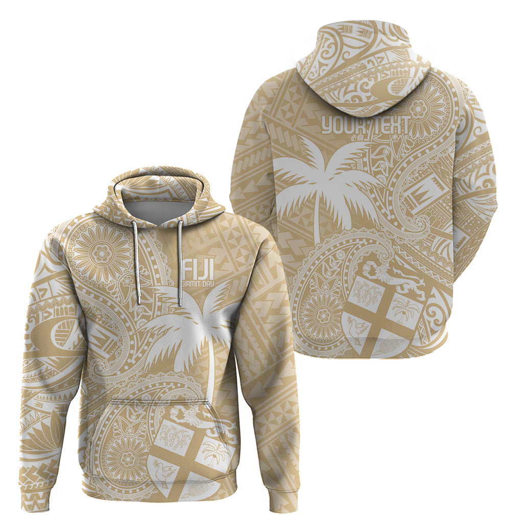 Custom Indo Fijians Zip Hoodie Fiji ke Hindustani Polyneisan Paisley Beige Style