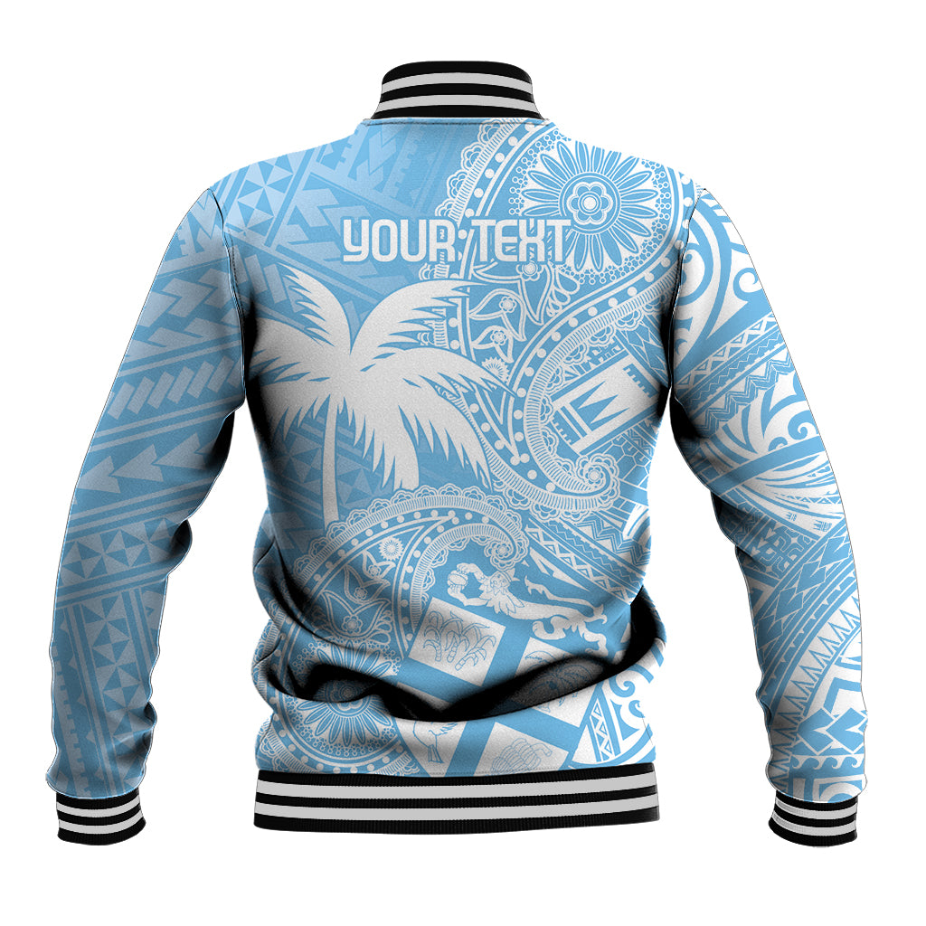 Custom Indo Fijians Baseball Jacket Fiji ke Hindustani Polyneisan Paisley Blue Style